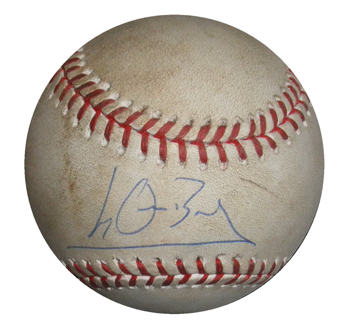 LYLE OVERBAY SIGNED GAME USED 2013 BALL ORIOLES @ NY YANKEES MILWAUKEE BREWERS