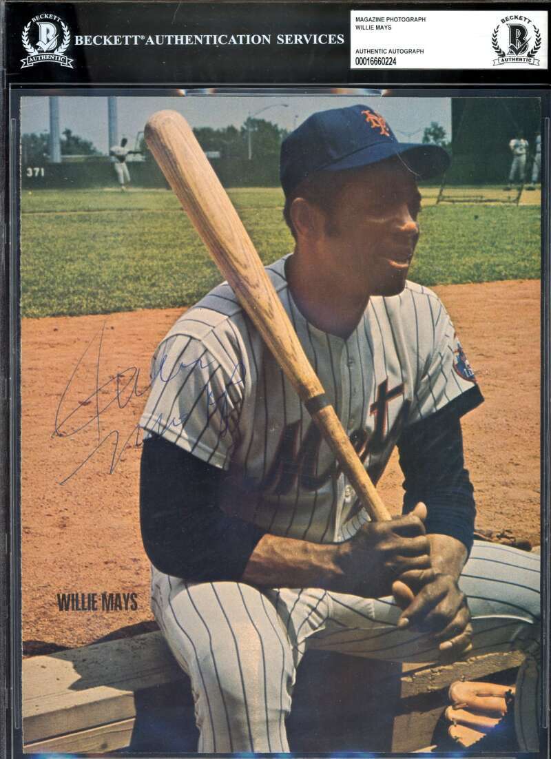 Willie Mays Beckett BAS Slabbed Signed  8x10 Vintage 1960`s Photo Autograph Mets