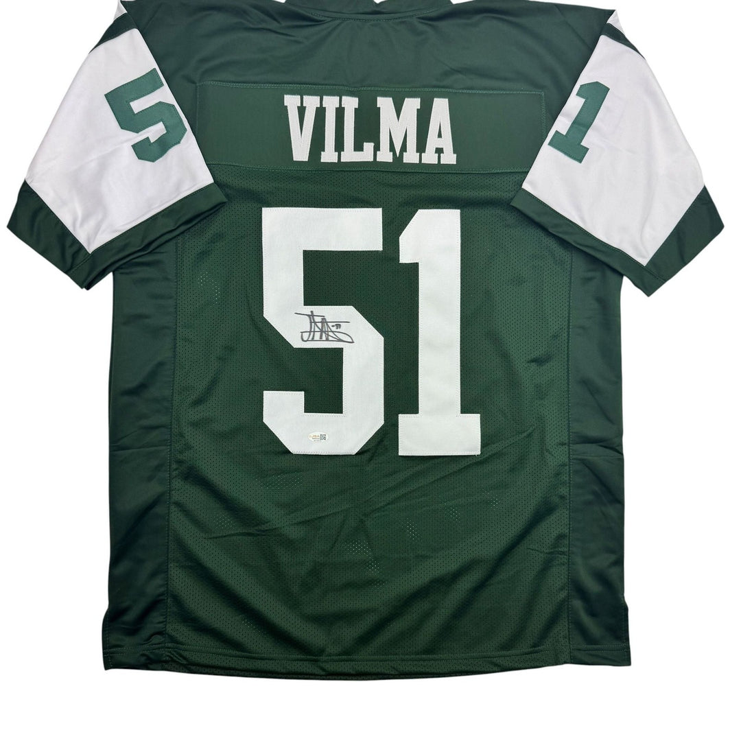 Autographed/Signed Jonathan Vilma New York Green Football Jersey JSA COA