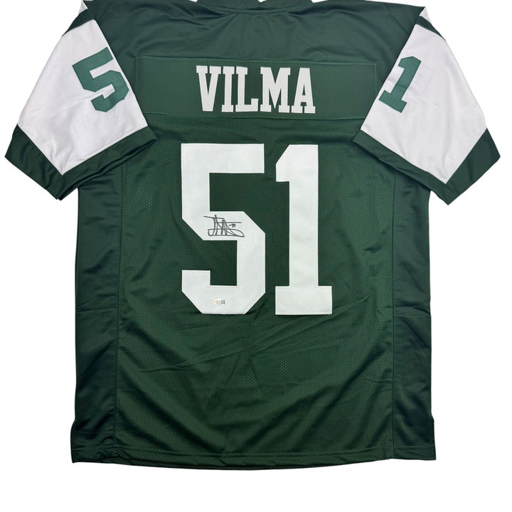 Autographed/Signed Jonathan Vilma New York Green Football Jersey JSA COA
