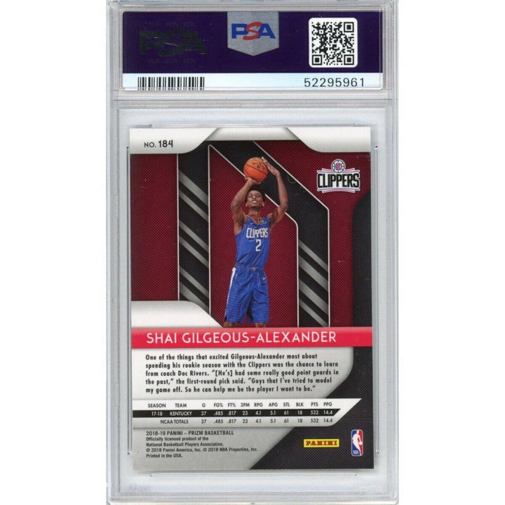 Graded 2018-19 Panini Prizm SHAI GILGEOUS-ALEXANDER #184 Rookie Card PSA 10