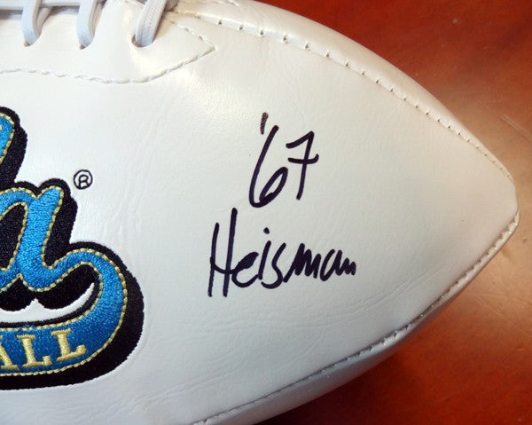 Gary Beban Signed White Logo Football UCLA Bruins "67 Heisman" PSA/DNA
