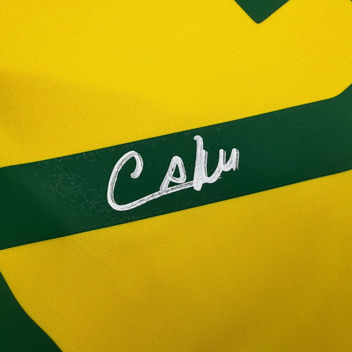 Autographed/Signed Cafu Brazil Yellow Soccer Futbol Jersey Beckett BAS COA