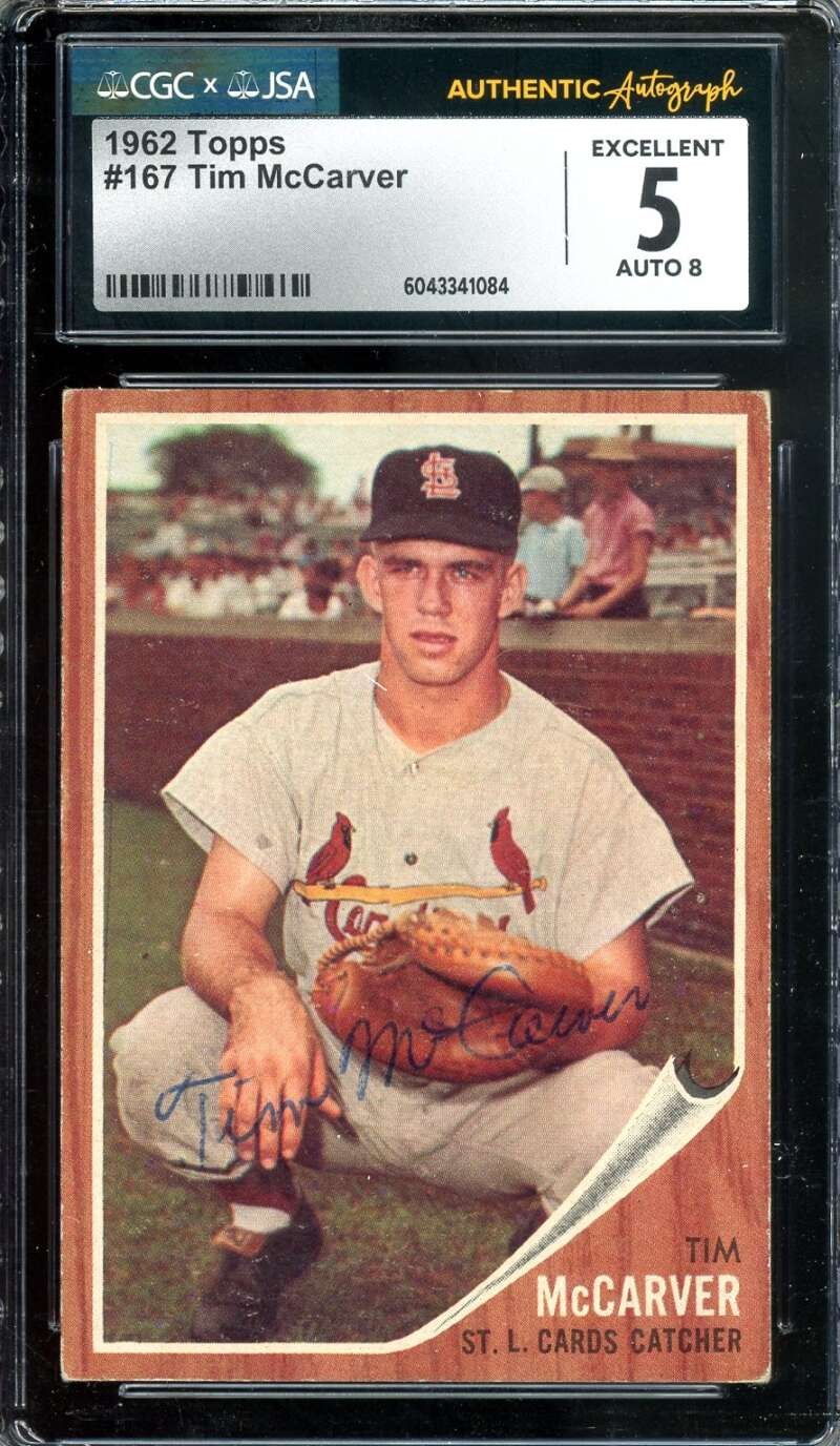 Tim McCarver CGC JSA Coa Vintage Signed 1962 Topps Rookie Autograph