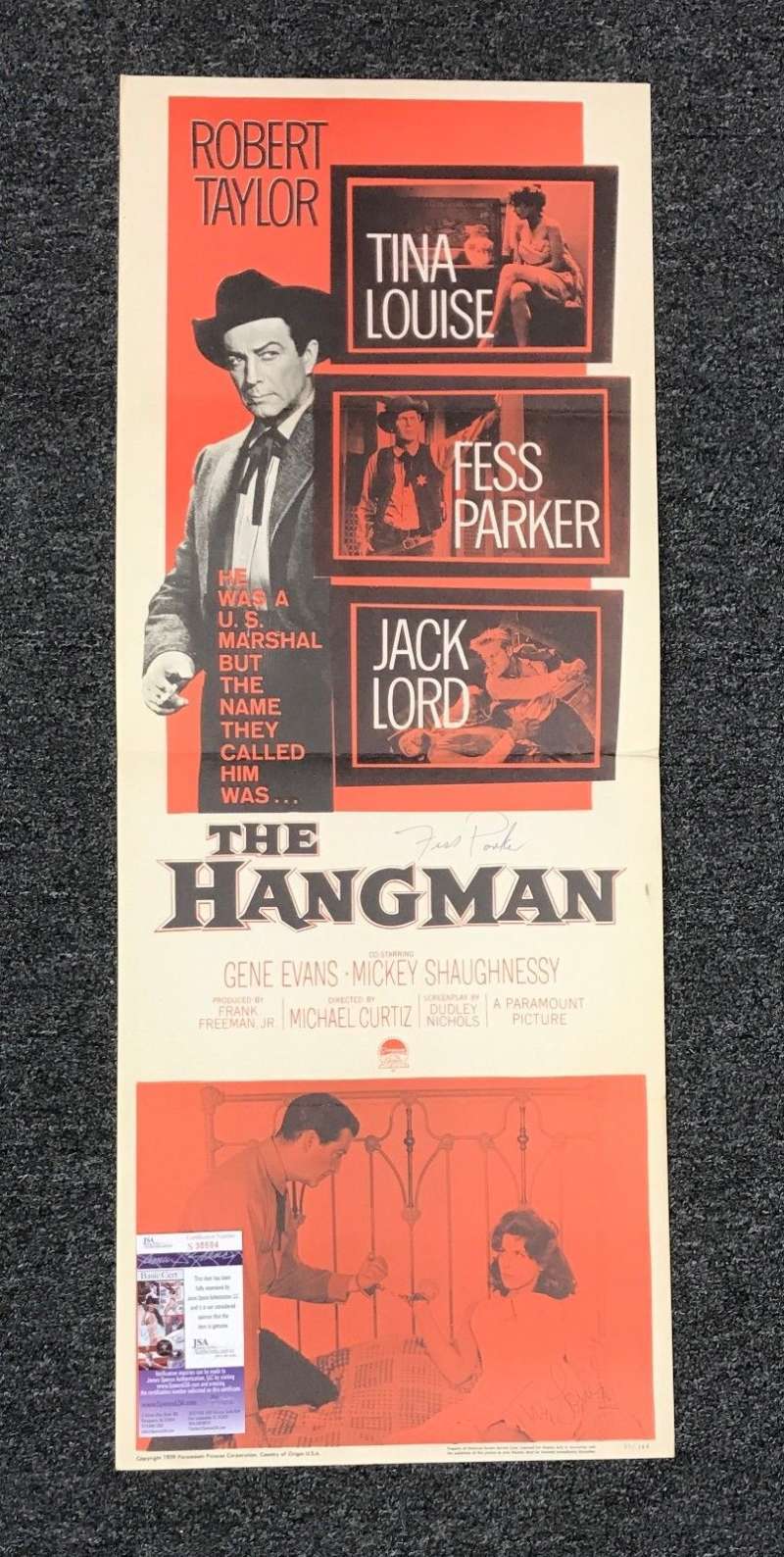 Tina Louise Fess Parker Hand Signed Jsa Original 34x14 Hangman Lobby Card