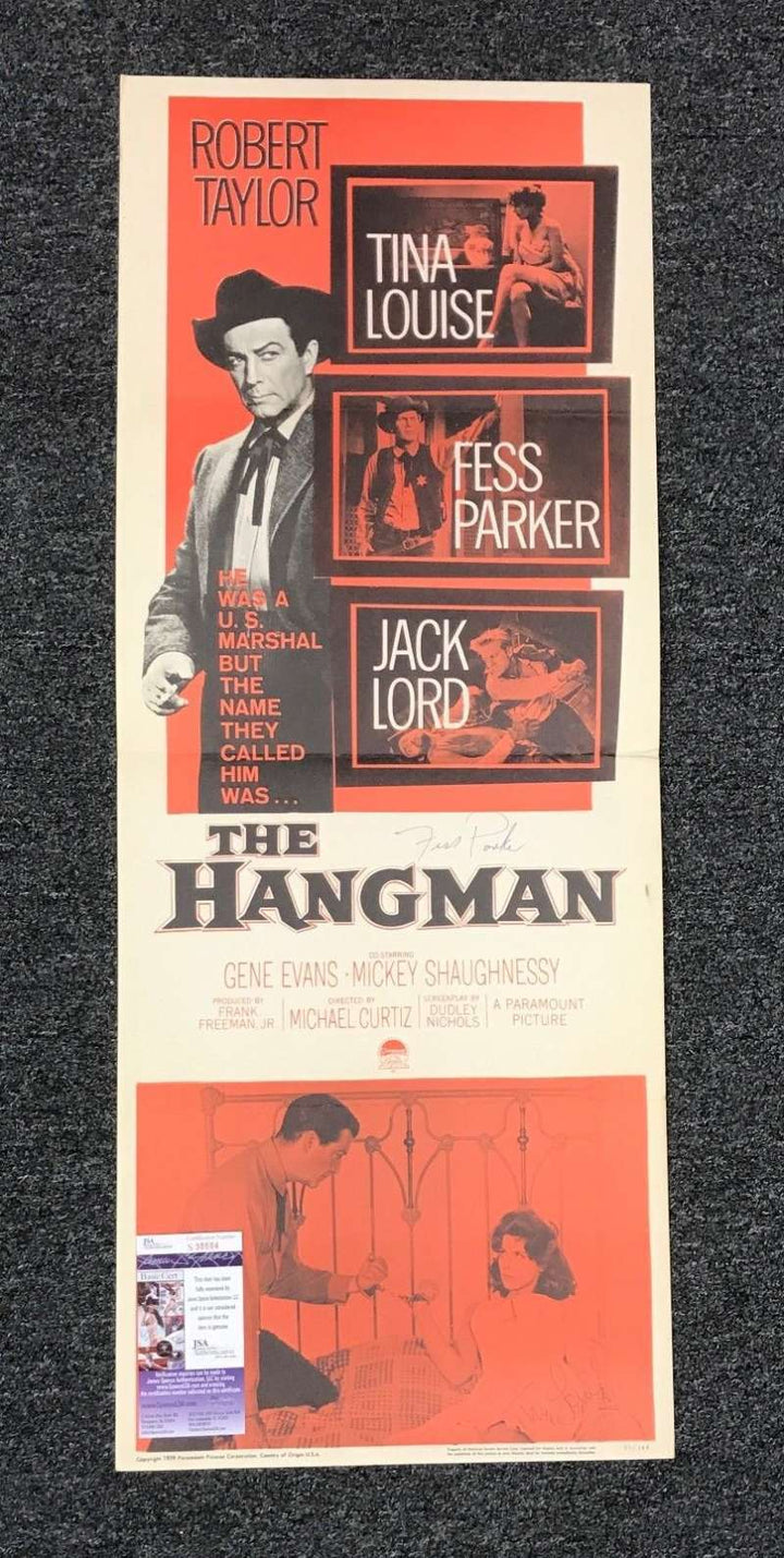 Tina Louise Fess Parker Hand Signed Jsa Original 34x14 Hangman Lobby Card