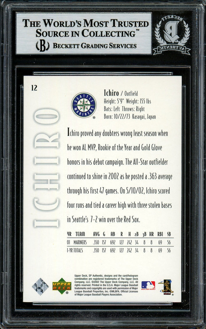 Ichiro Suzuki Signed 2002 SP Authentic Card 12 Seattle Mariners Beckett