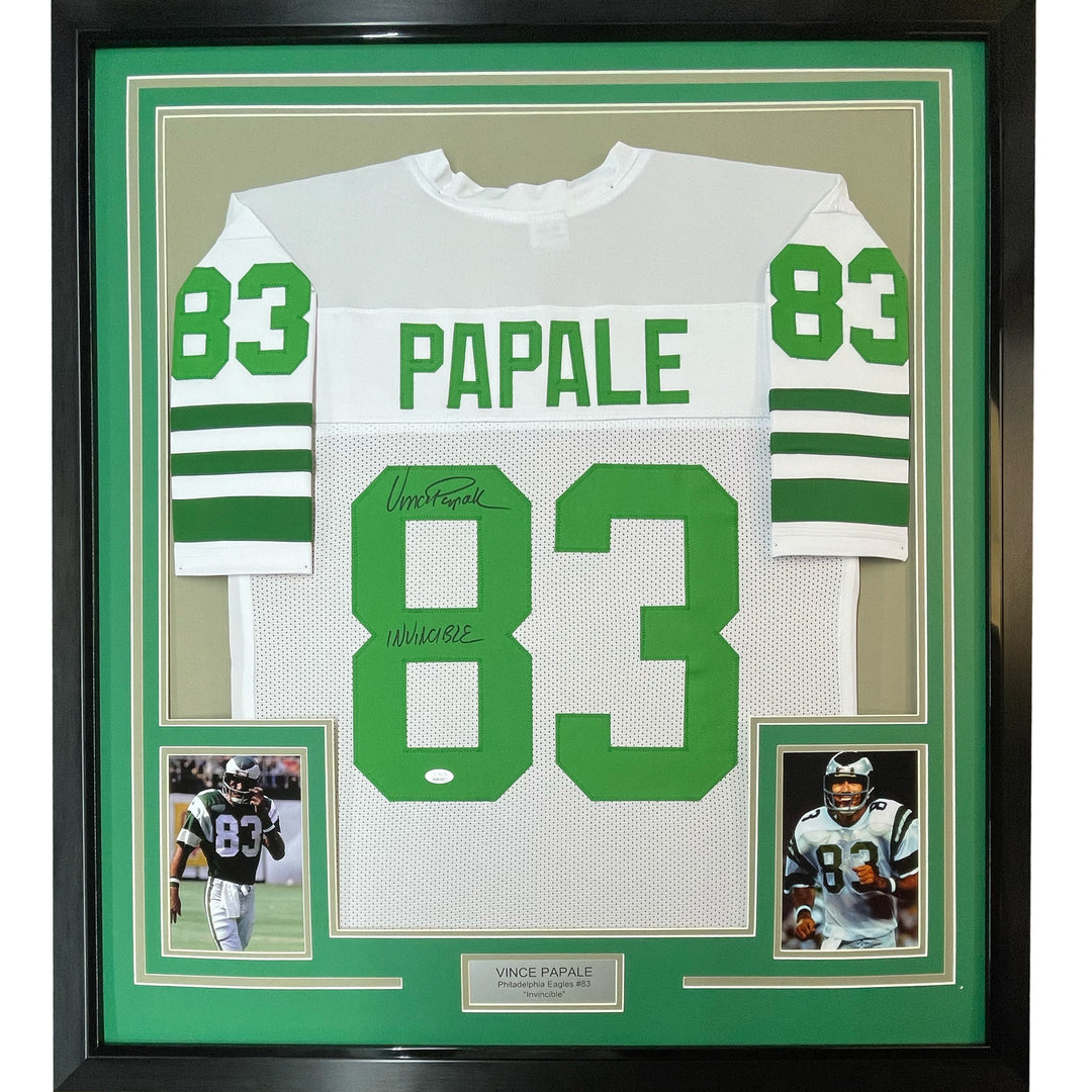 FRAMED Autographed/Signed VINCE PAPALE 33x42 Philadelphia White Jersey JSA COA