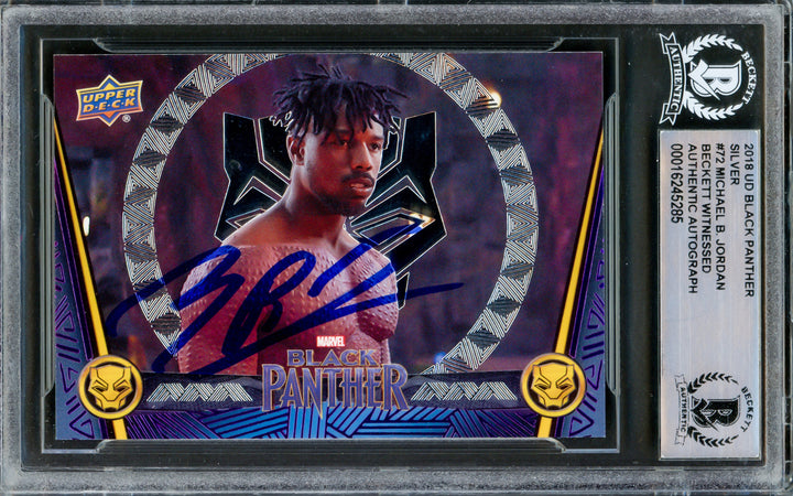 Michael B. Jordan Autographed 2018 UD Black Panther Silver Card Marvel Beckett A