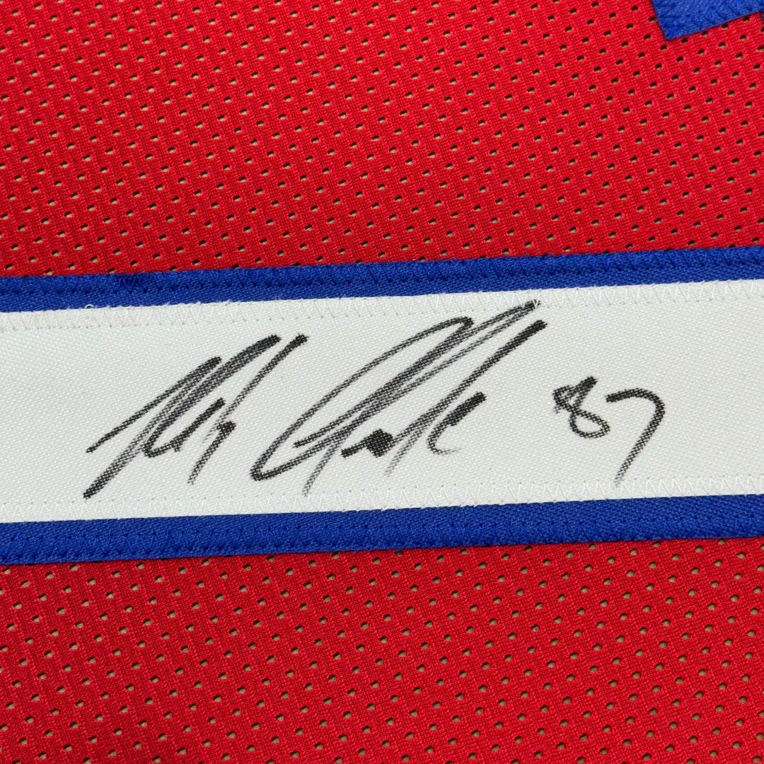 Framed Autographed/Signed Rob Gronk Gronkowski 35x39 NE Red Jersey JSA COA