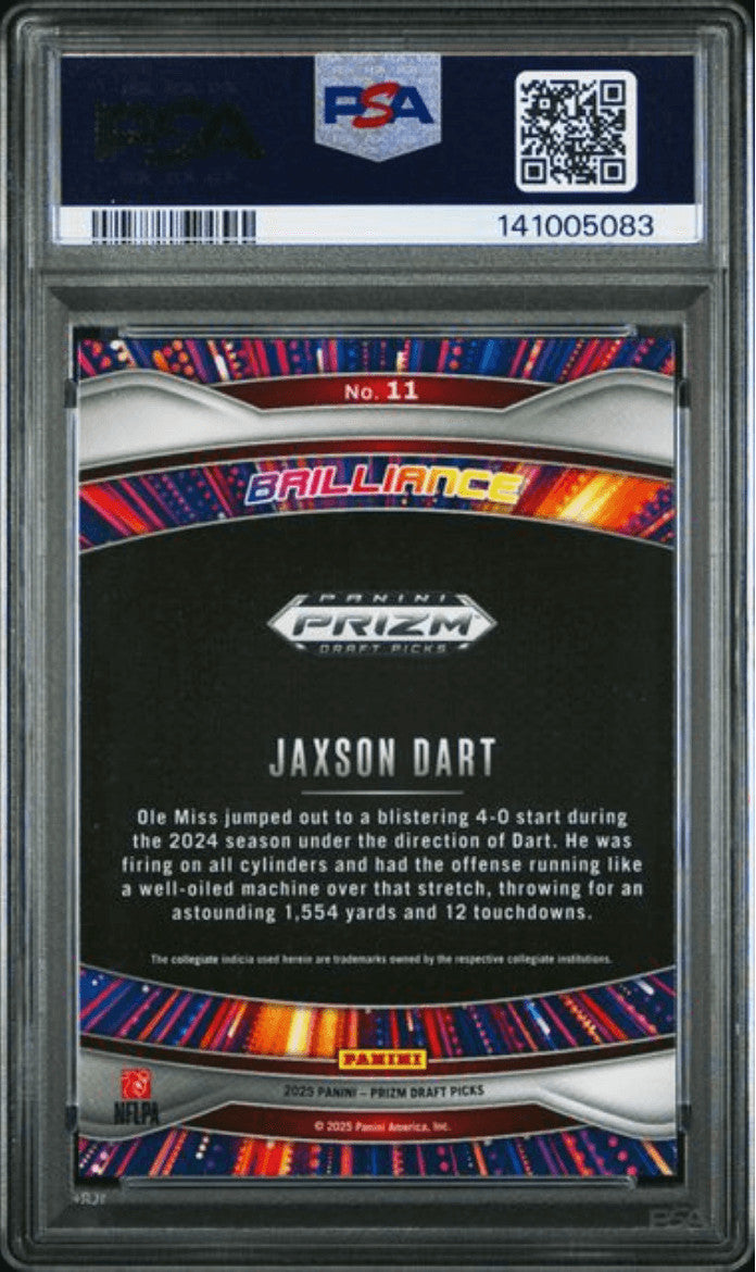 Graded 2025 Panini Prizm DP Jaxson Dart #11 Brilliance RC Card PSA 10