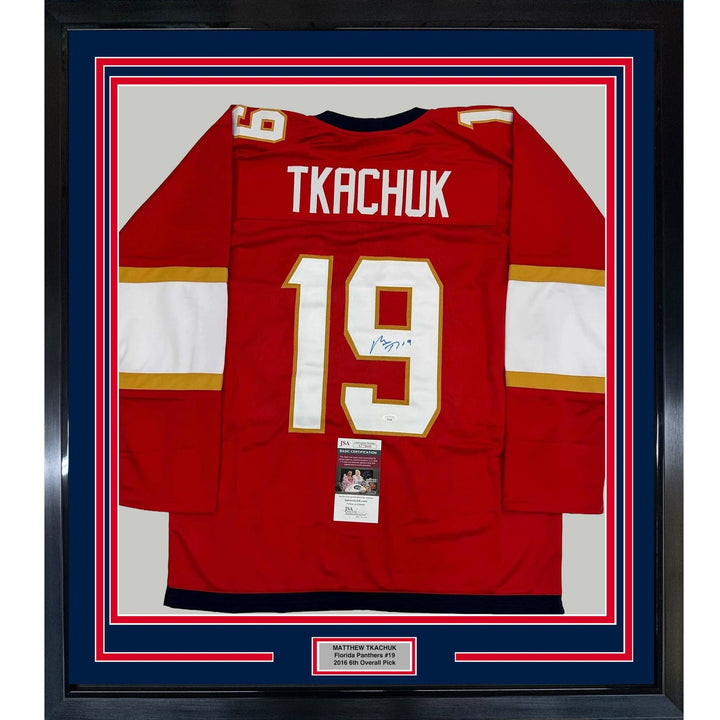 Framed Autographed/Signed Matthew Tkachuk 35x39 Florida Red Jersey JSA COA