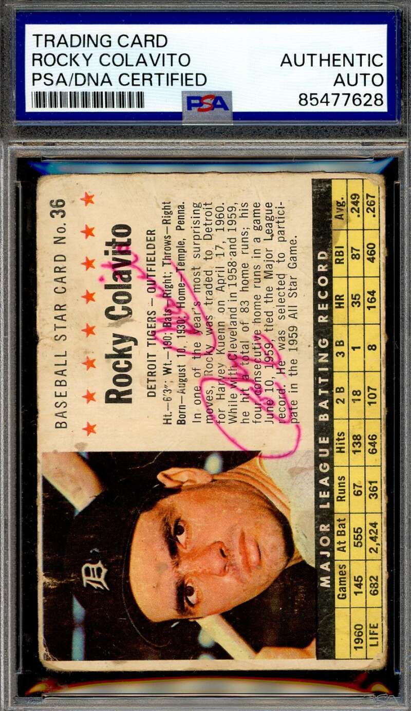 Rocky Colavito PSA DNA Signed 1961 Post Autograph