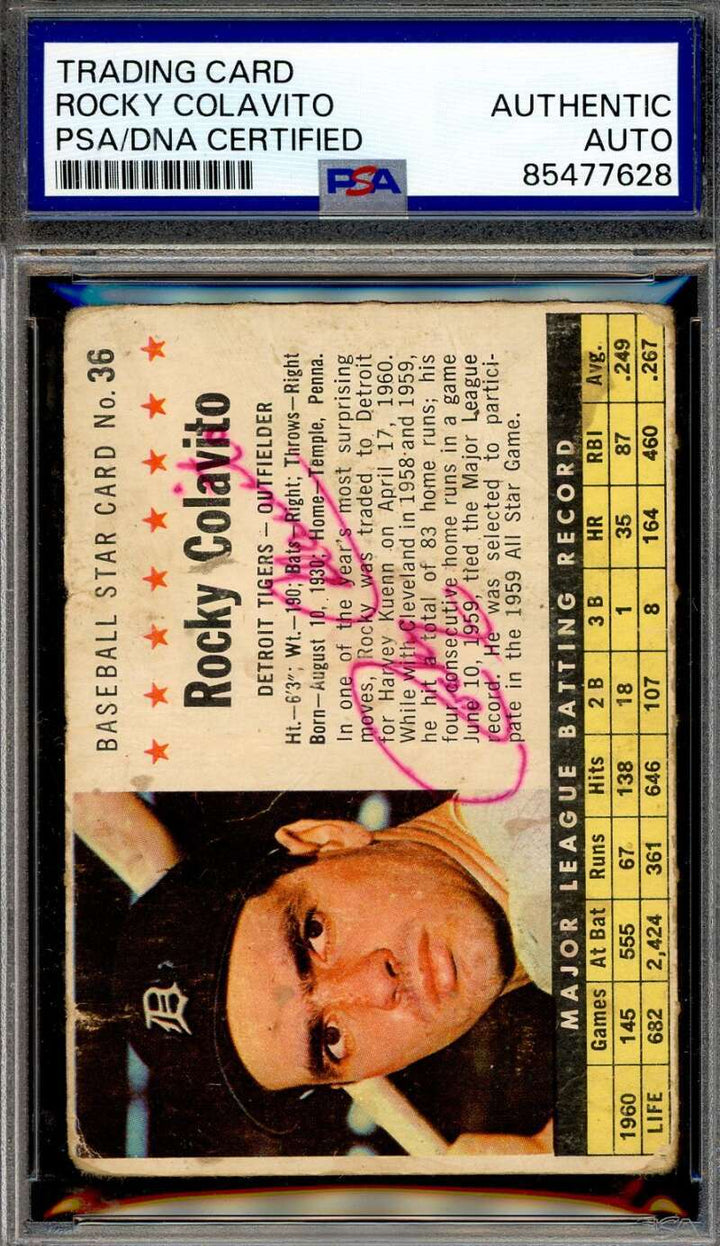 Rocky Colavito PSA DNA Signed 1961 Post Autograph