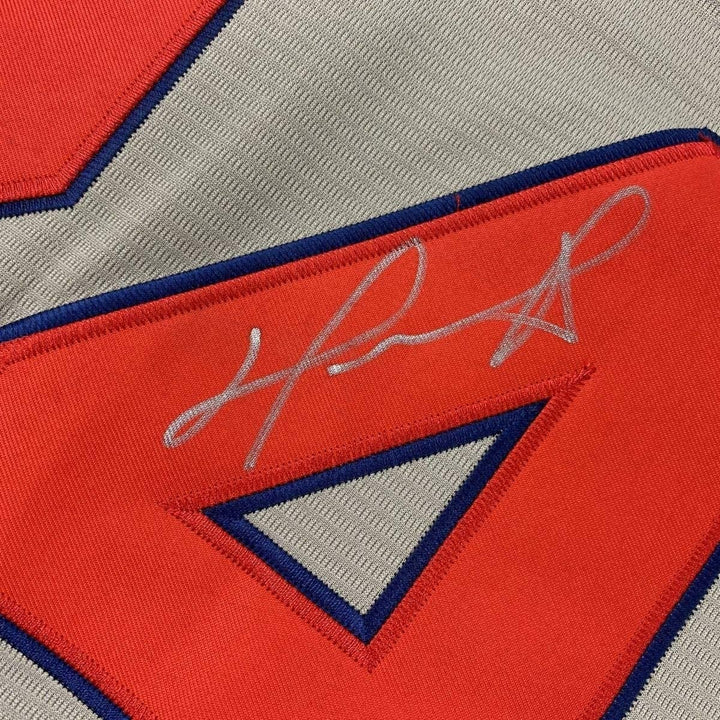 Framed Autographed/Signed David Ortiz 35x39 Boston Grey Jersey JSA COA