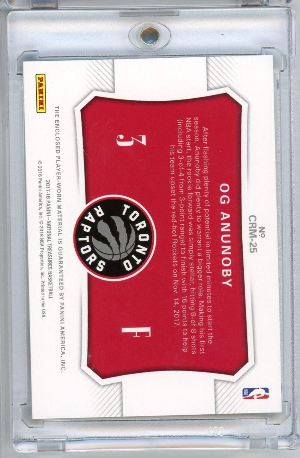 2017 Panini National Treasures Materials OG Anunoby #CRM25 /25 Relic Rookie Card