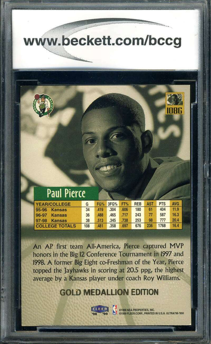 Paul Pierce Beckett BCCG 9 1998 Ultra Gold Medallion Rookie