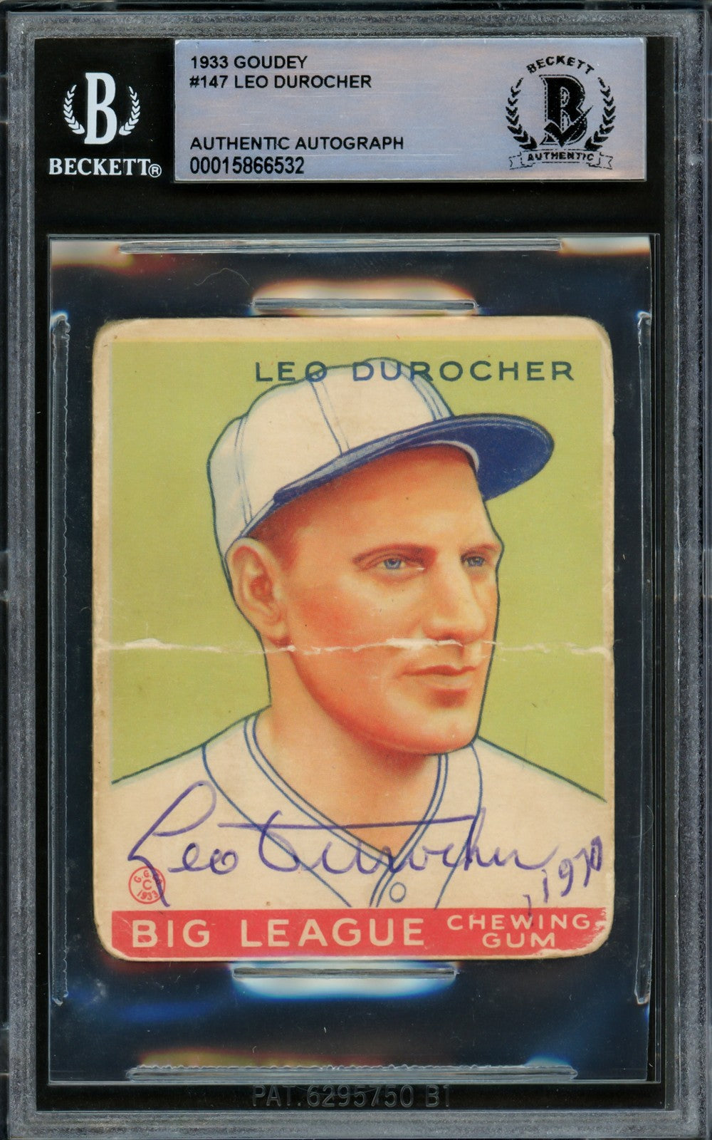 Leo Durocher Signed 1933 Goudey Rookie Card #147 St. Louis Cardinals Beckett