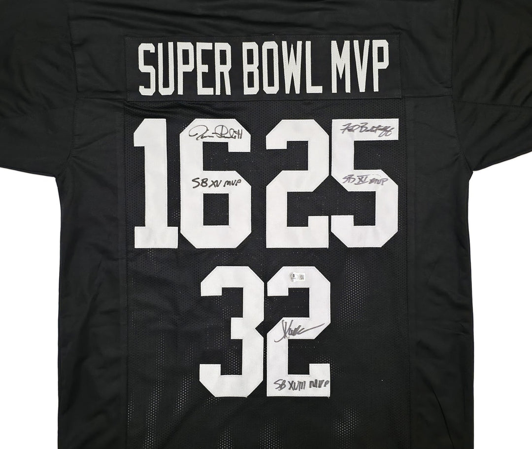 Raiders SB MVPs Fred Biletnikoff Jim Plunkett Marcus Allen Auto Black Jersey BAS