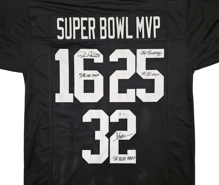 Raiders SB MVPs Fred Biletnikoff Jim Plunkett Marcus Allen Auto Black Jersey BAS