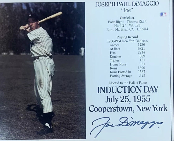 Joe DiMaggio Signed HOF Induction Framed 8x10 Photo  Yankees LE Auto GOLDIN COA