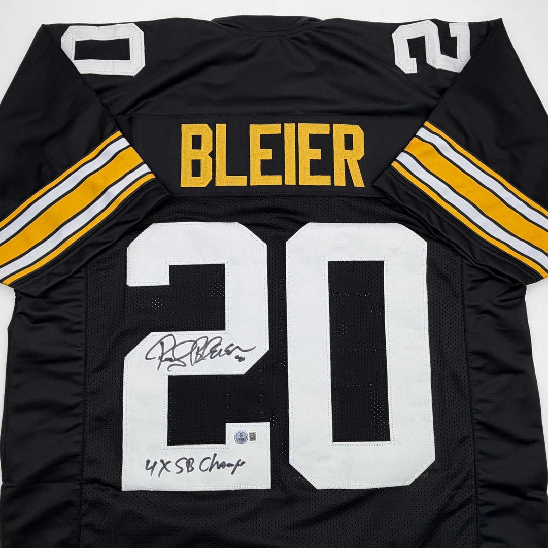 Signed ROCKY BLEIER 4x SB Champ Black Pittsburgh Jersey JSA COA Auto