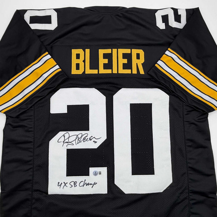 Signed ROCKY BLEIER 4x SB Champ Black Pittsburgh Jersey JSA COA Auto