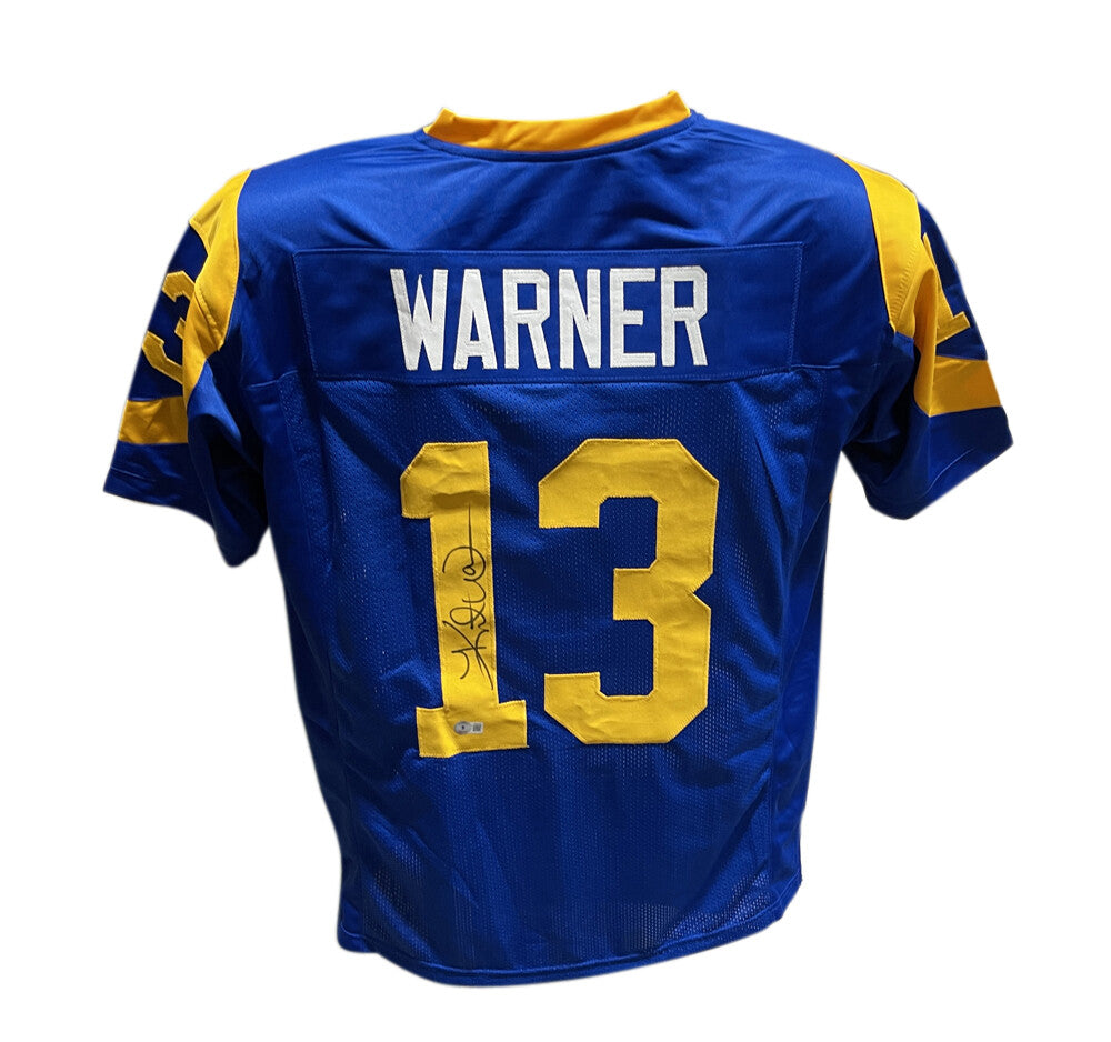 Kurt Warner Autographed/Signed Pro Style Jersey Blue Beckett 40944