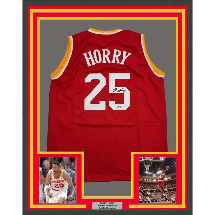 Framed Autographed/Signed Robert Horry 35x39 Houston Red Jersey Beckett COA