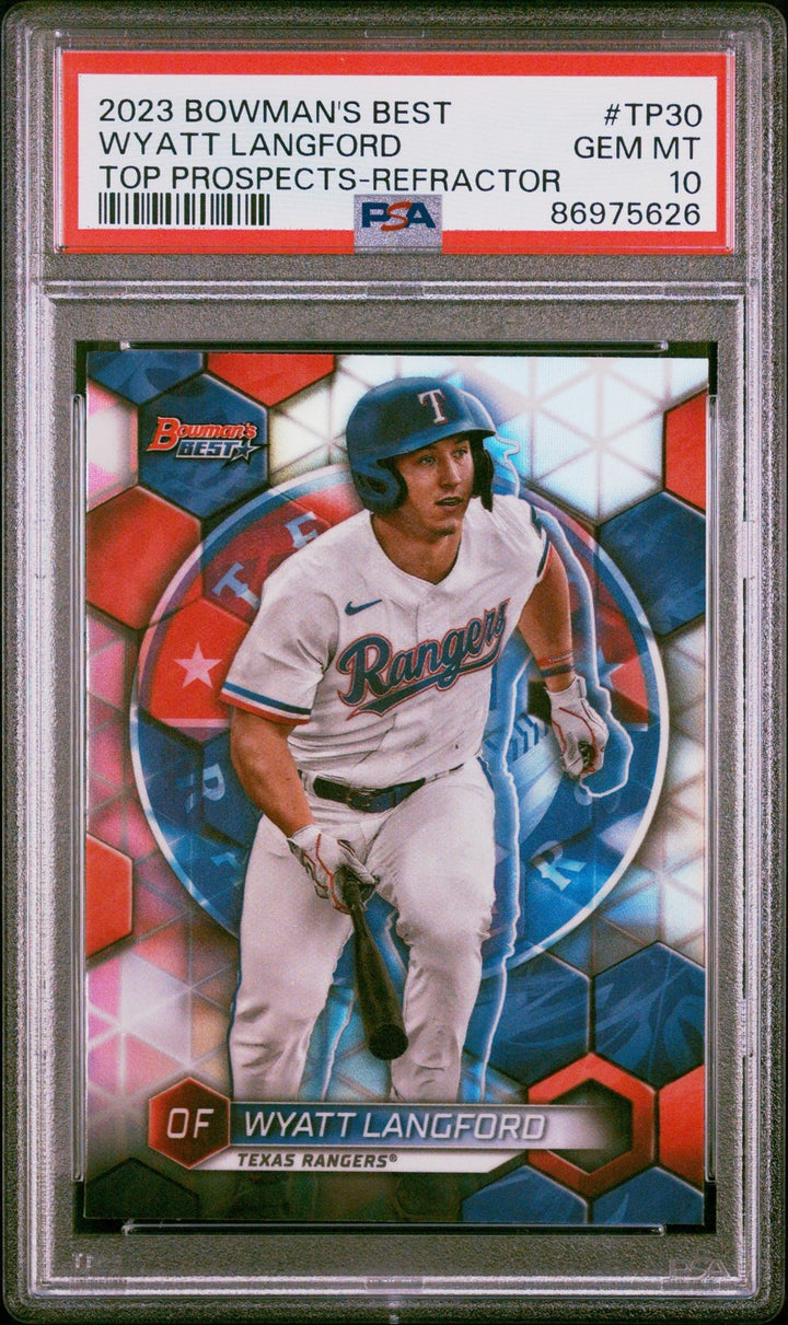 Graded 2023 BWMs Best Wyatt Langford #TP30 Top Prospect REF Card PSA 10