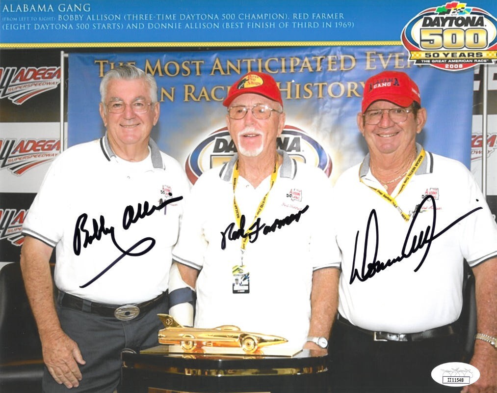 Alabama Gang- Bobby Allison/Donnie Allison/Red Farmer signed 8x10 Photo-JSA