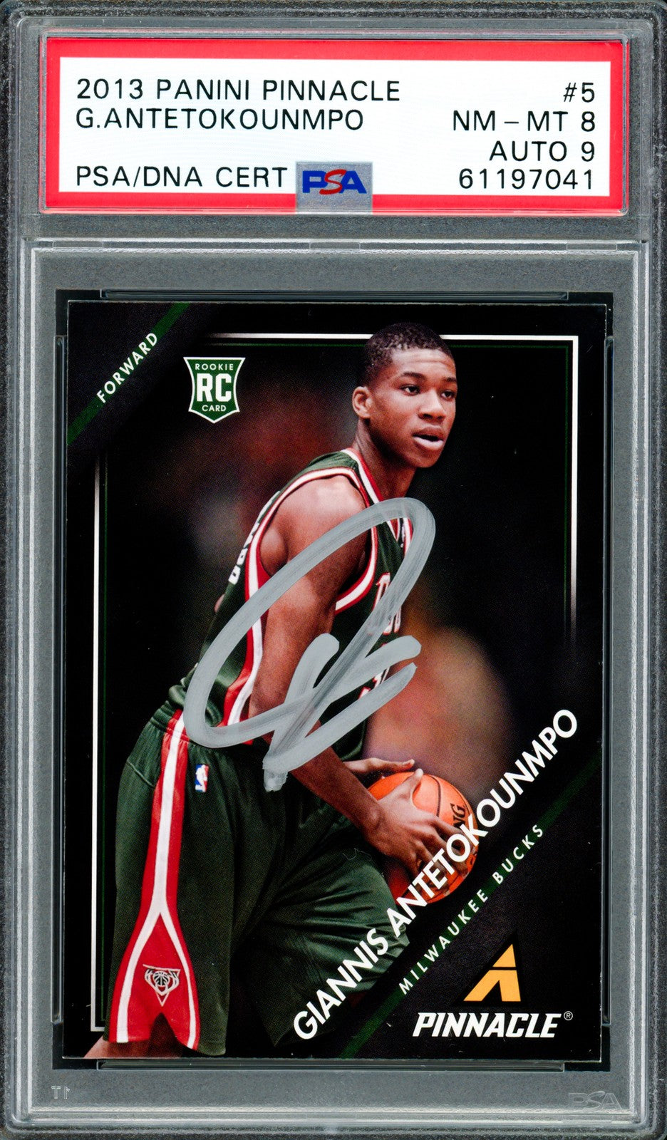 Giannis Antetokounmpo Auto 2013 Panini Pinnacle RC 5 Bucks PSA 8 Sig 9 PSA/DNA