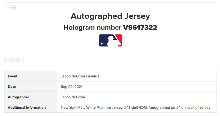 Jacob DeGrom Signed Authentic NY Mets #48 Nike Jersey Autograph Fanatics COA CY