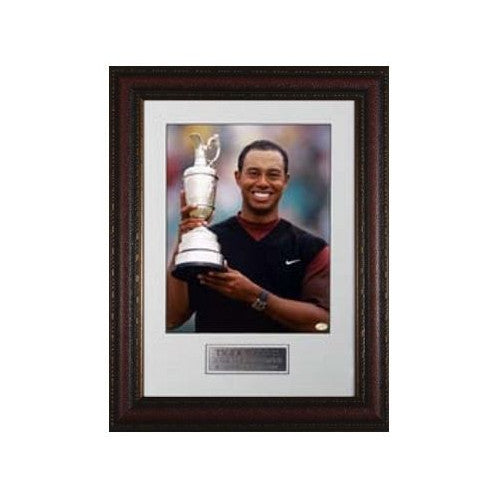 Tiger Woods 2005 British Open w/ Trophy 16X20 Photo Premium Leather Framed - NEW