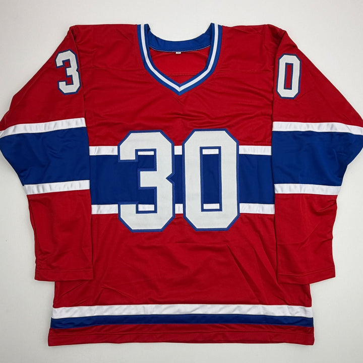 Autographed/Signed Rogie Vachon Montreal Red Hockey Jersey Beckett BAS COA