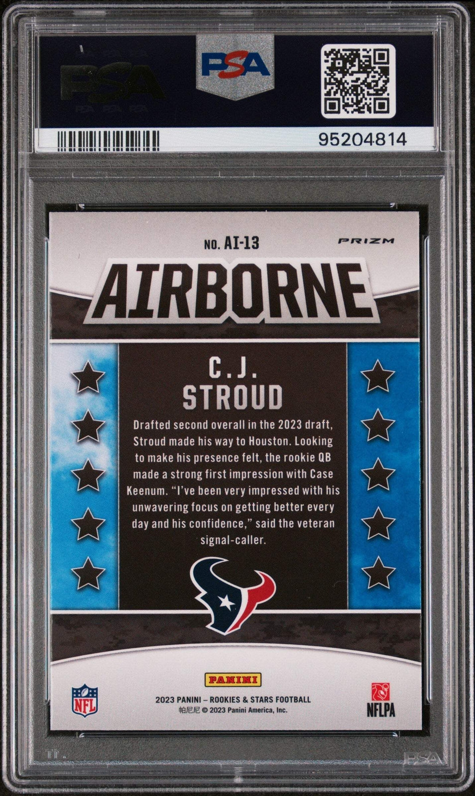 Graded 2023 Rookies & Stars C.J. Stroud #AI13 Airborne RC Football Card PSA 10