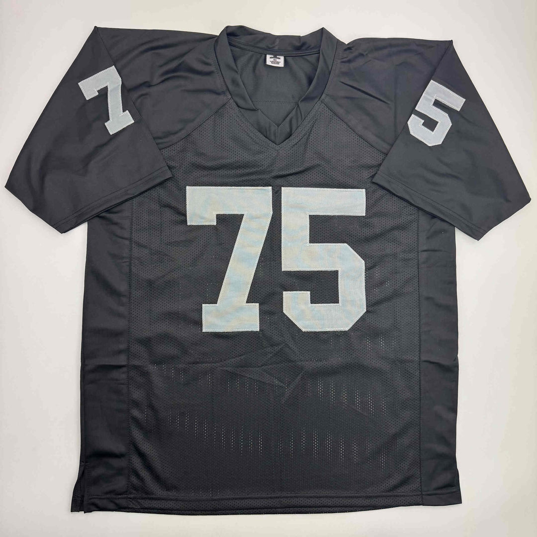 Autographed/Signed Howie Long Oakland White Football Jersey Beckett BAS COA