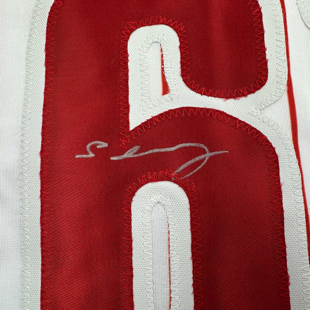 Autographed/Signed Cristopher Sanchez Philadelphia Pinstripe Jersey Beckett COA