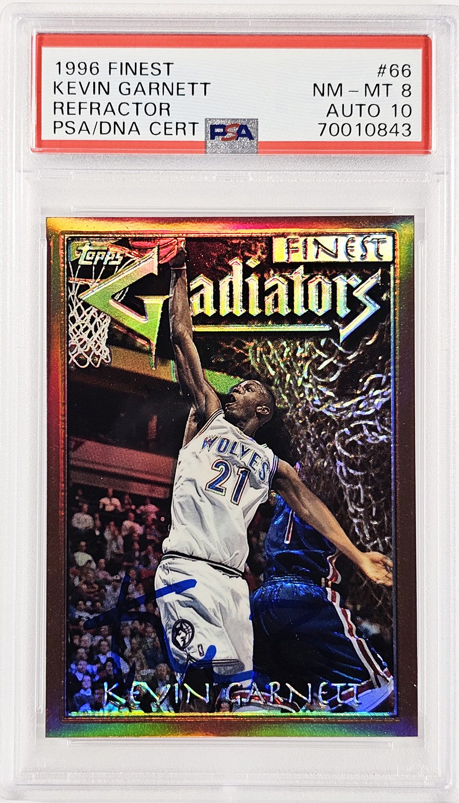 Kevin Garnett Auto 1996 Finest Refractor RC 66 Timberwolves PSA 8 Sig 10 PSA/DNA