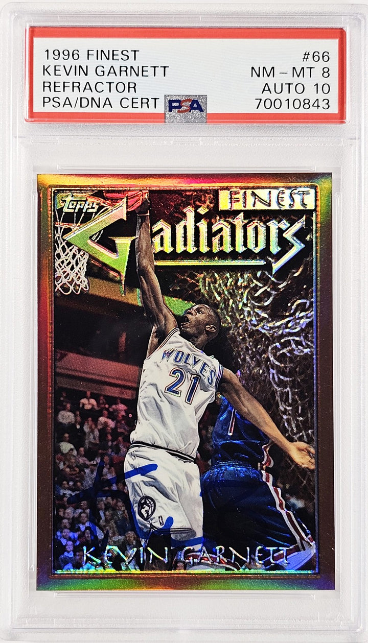 Kevin Garnett Auto 1996 Finest Refractor RC 66 Timberwolves PSA 8 Sig 10 PSA/DNA