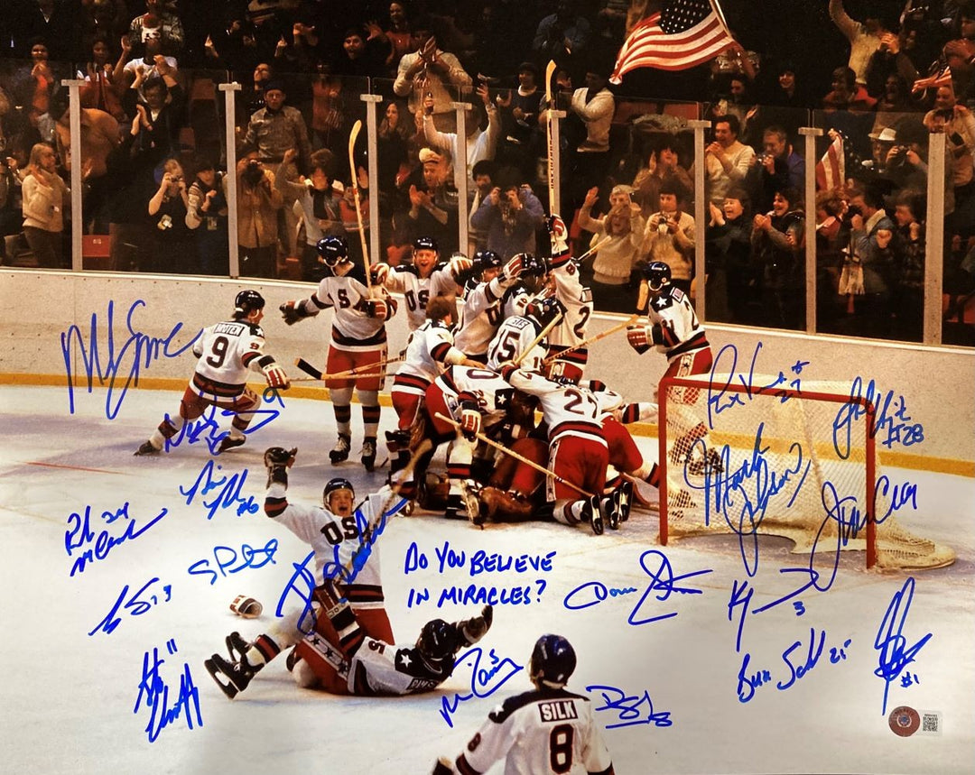 1980 USA Hockey (18) Signed 16x20 Miracle On Ice Photo Do You Believe BAS