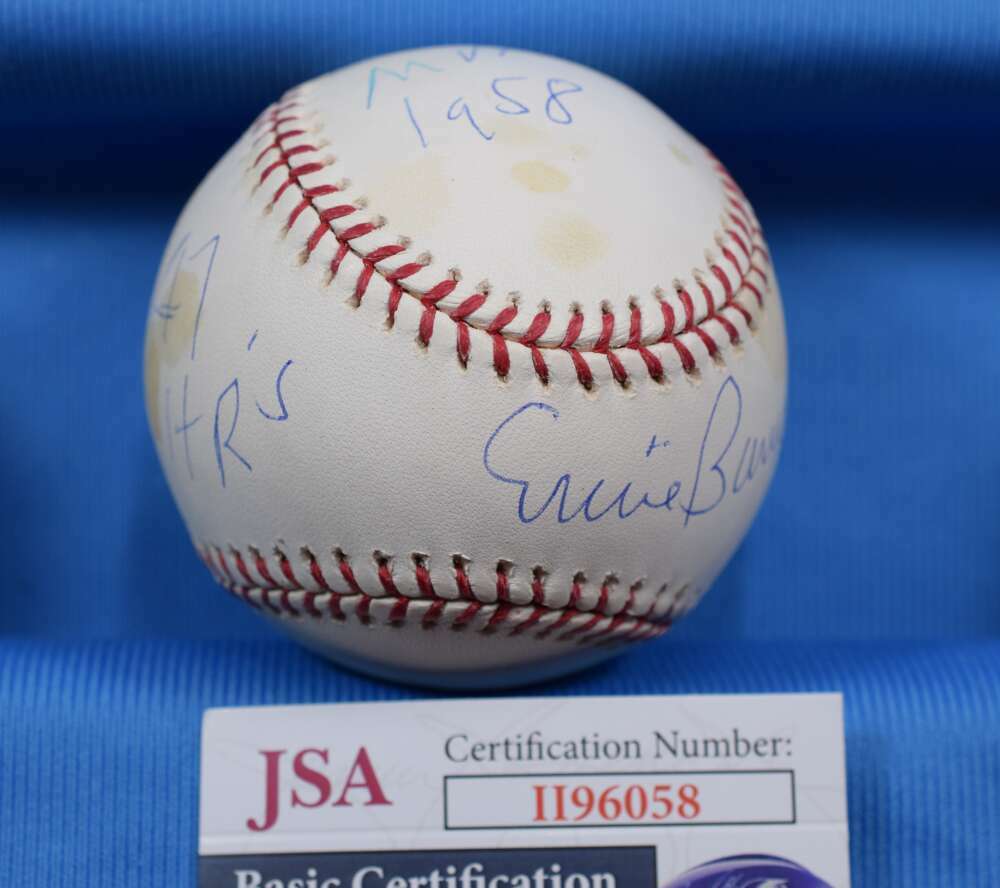 Ernie Banks Stats JSA Coa Autograph Major League OML Hand Signed BasebaLL