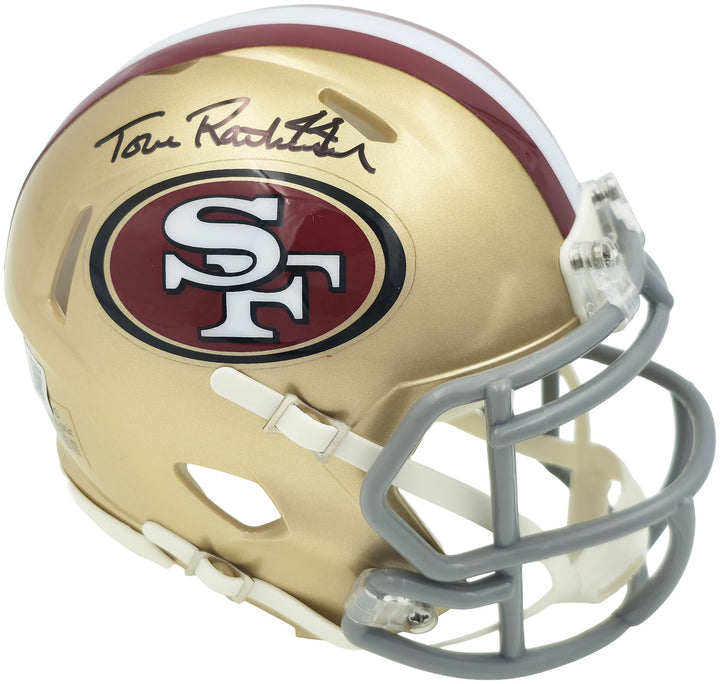 Tom Rathman Signed San Francisco 49ers Gold Speed Mini Helmet Beckett Witness