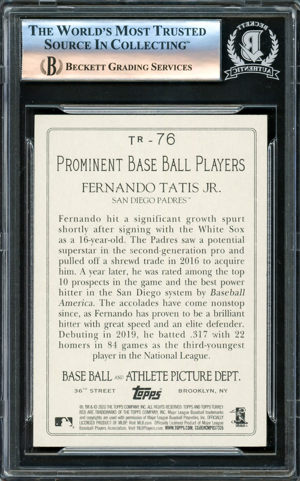 Fernando Tatis Jr. Signed 2020 Topps Turkey Red Card #76 San Diego Padres