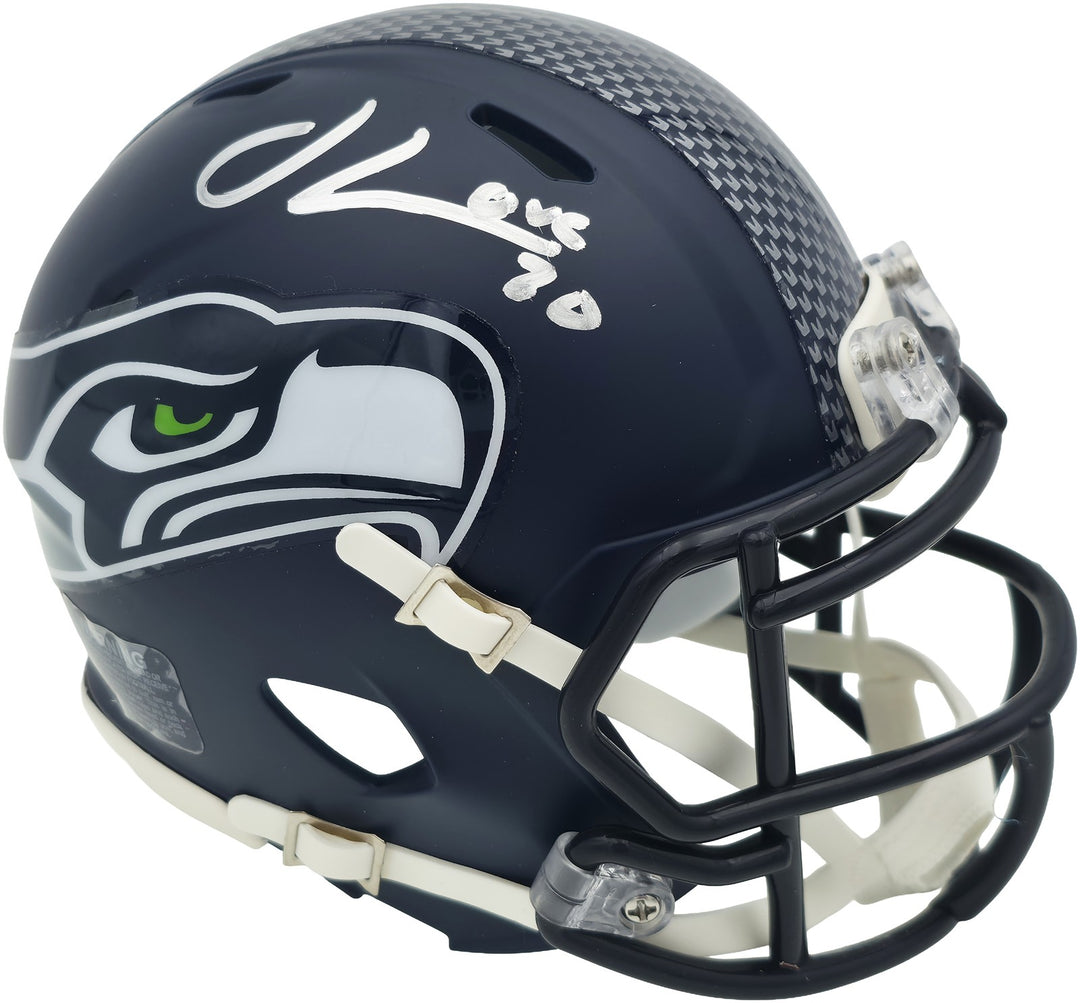 Julian Love Signed Seahawks Blue SB LX Champions Logo Speed Mini Helmet MCS Holo