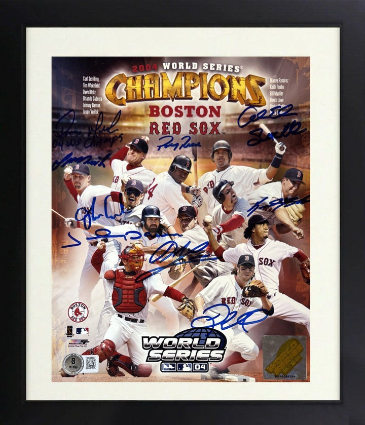 2004 Boston Red Sox WS Champions 8X10 Team Signed Photo-11 sig- FRAMED -Beckett