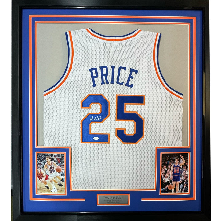 Framed Autographed/Signed Mark Price 33x42 Cleveland White Jersey JSA COA