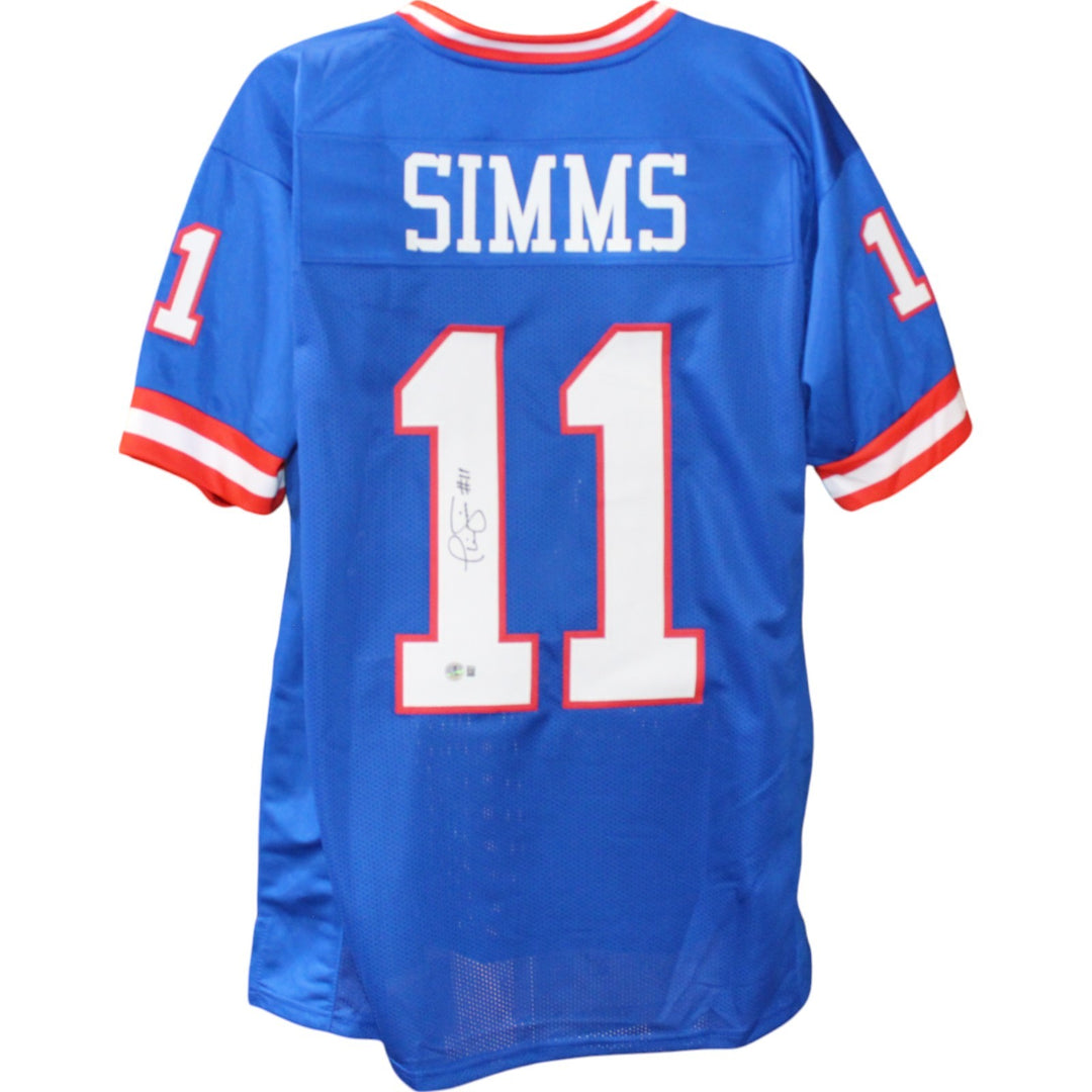 Phil Simms Autographed Pro Style Size XL Blue Jersey Beckett Witness 50950