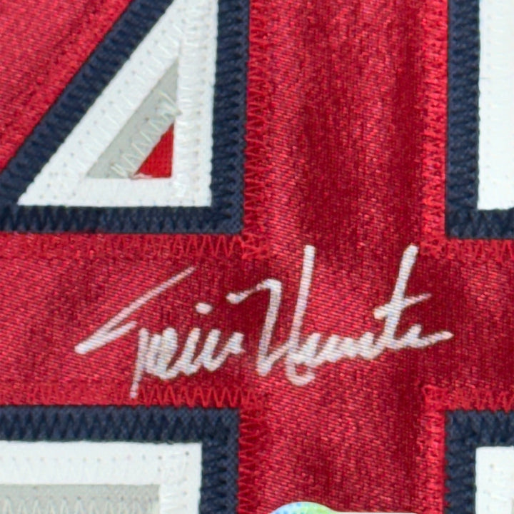 Framed Autographed/Signed Torii Hunter 33x42 Los Angeles Red Jersey BAS COA
