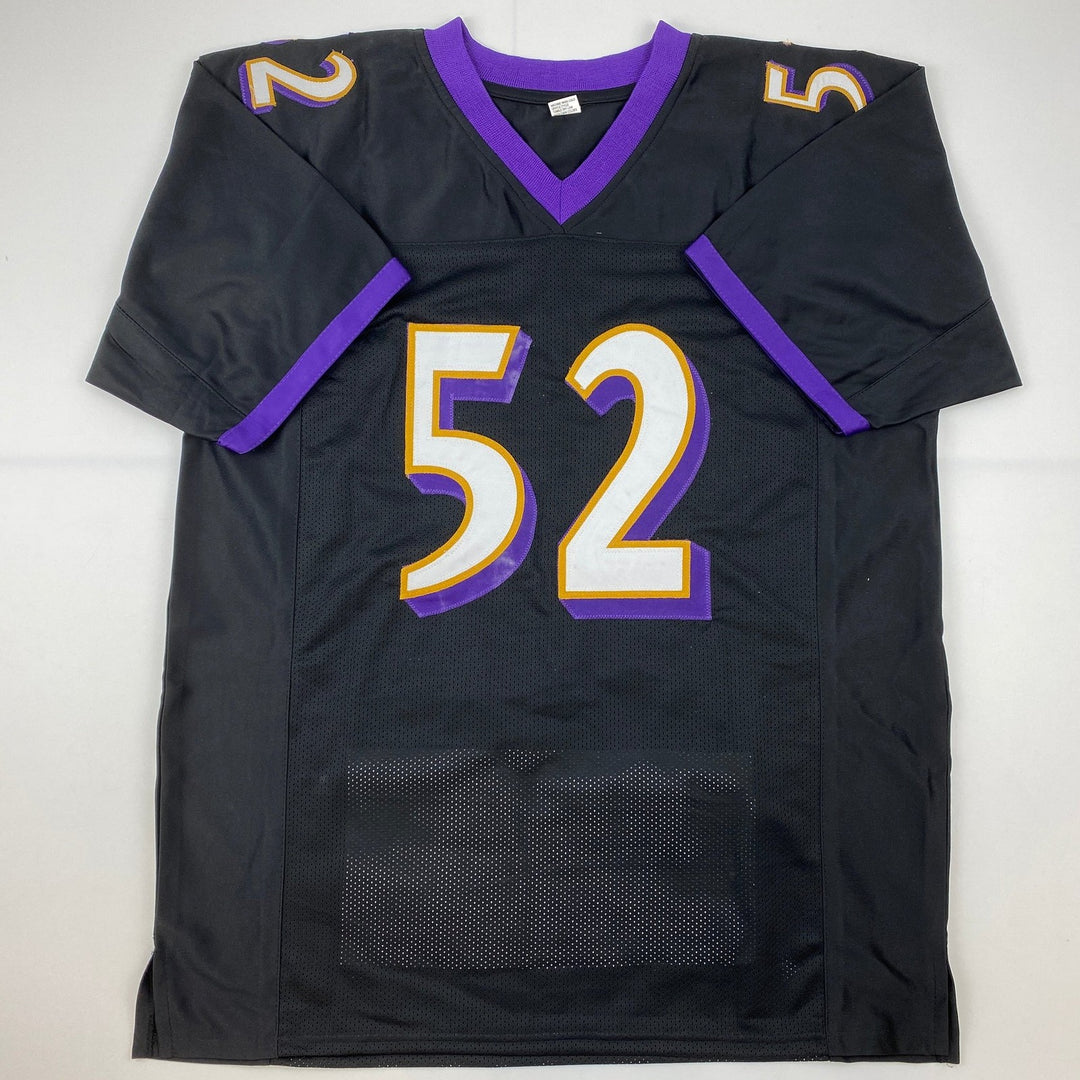 Autographed/Signed Ray Lewis Baltimore Black Stat Jersey Beckett COA
